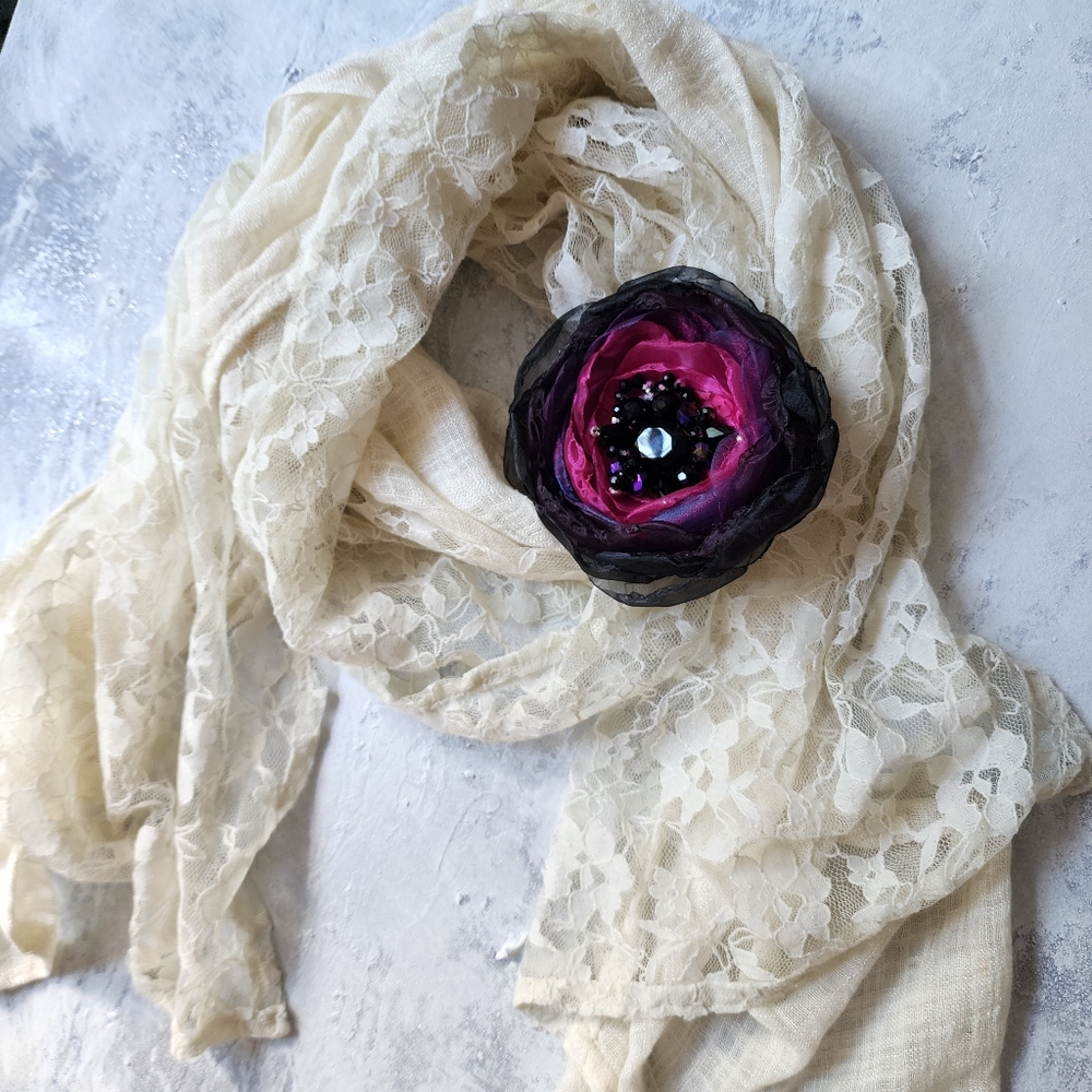 Boho Rose Brooch Clip Apple Blossom Purple Camelia Flower Concept Made in USA - Picture 4 of 12